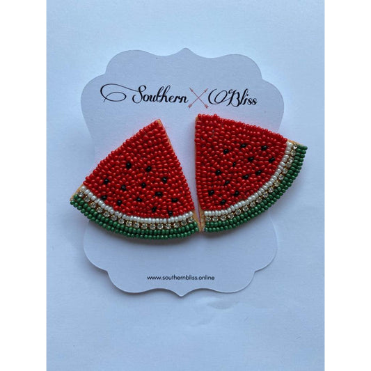 Large Beaded Watermelon Earrings