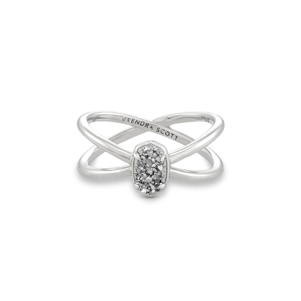 Emilie Silver Double Band Ring In Platinum Drusy