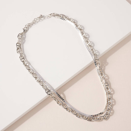Silver Layered Chain Necklace