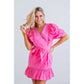 Solid Poplin Wrap Ruffle Dress in Pink