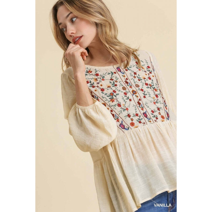 Floral Ivory Embroidered Top