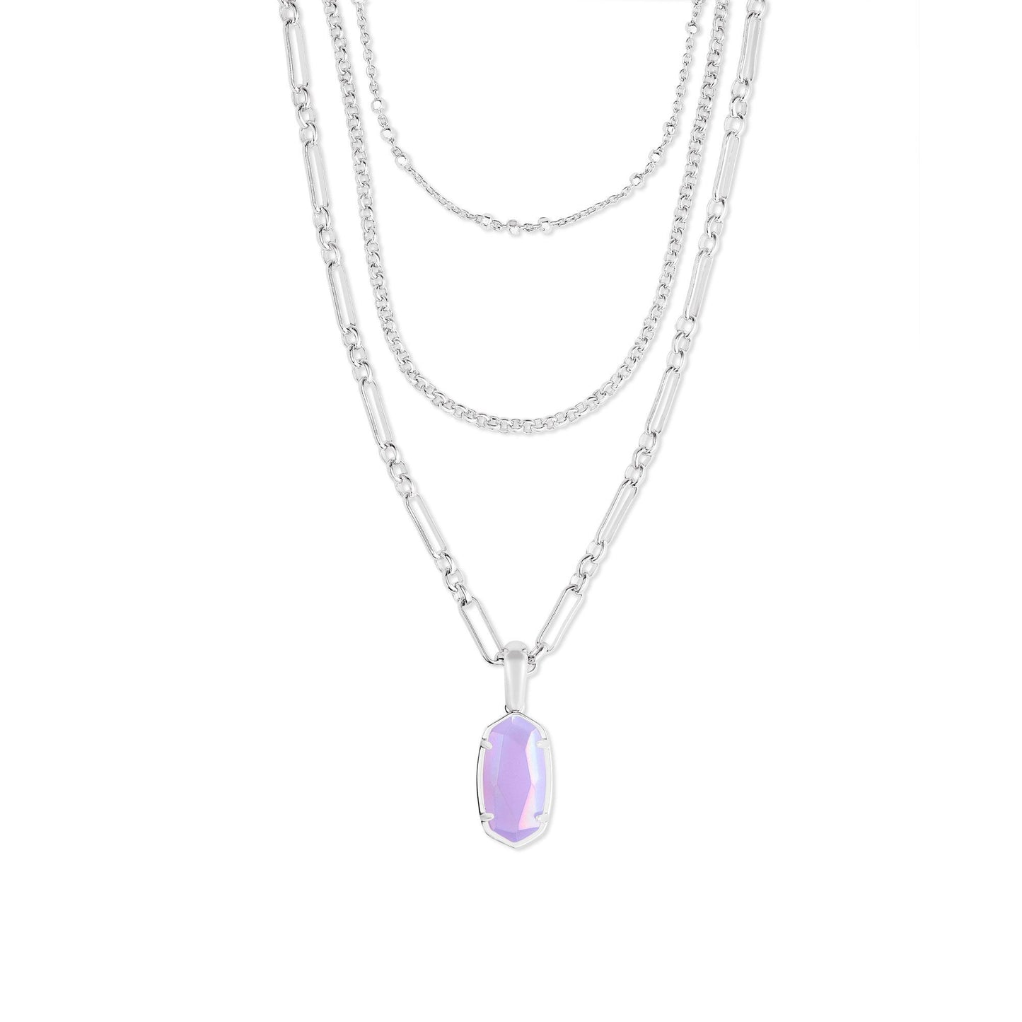 Elisa Triple Strand Necklace In Bright Silver Iridescent Lilac