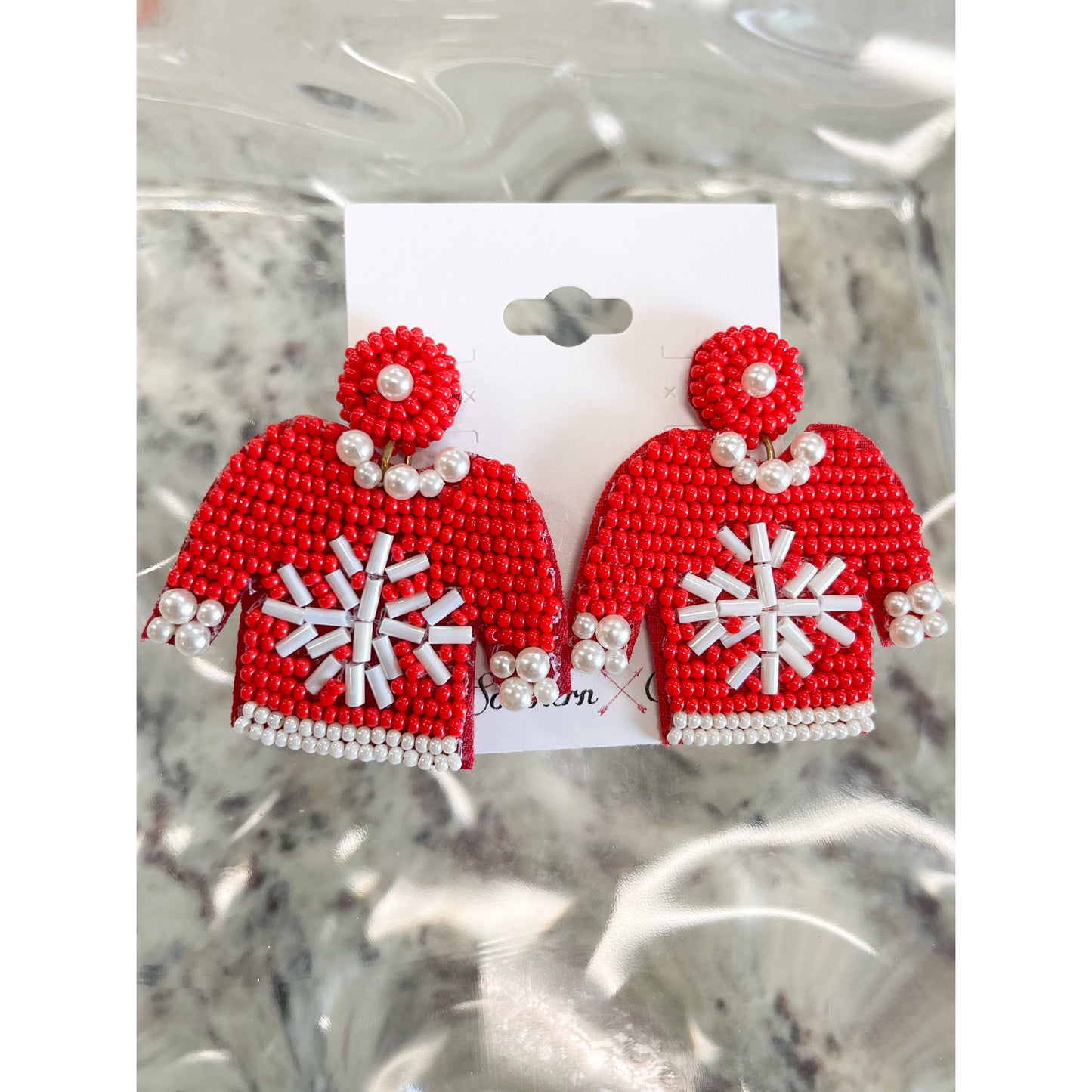Snowflake Christmas Sweater Beaded Earrings