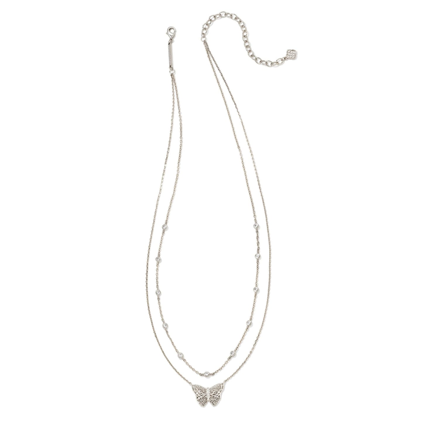 Hadley Butterfly Multi Strand Necklace in Rhodium Metal
