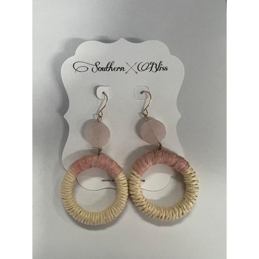 Straw Pink and Natural Drop Earrings