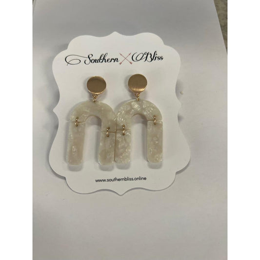 White Acrylic/Gold Earrings