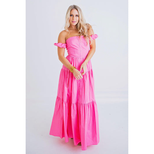 Solid Poplin Pink Maxi Dress