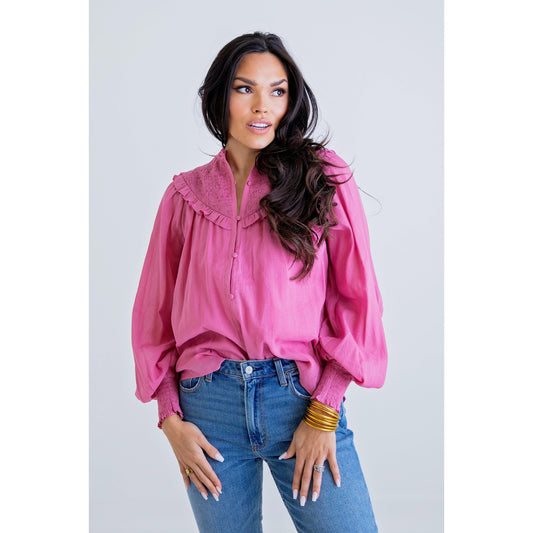 Linen Smock Top In Pink