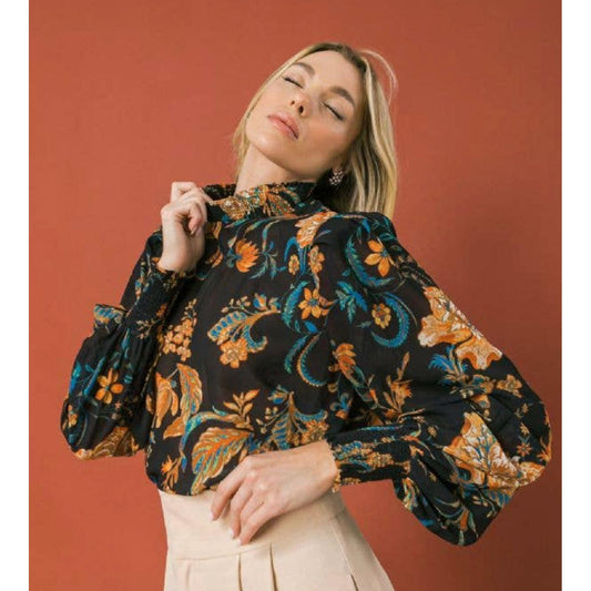 Fall floral top in black