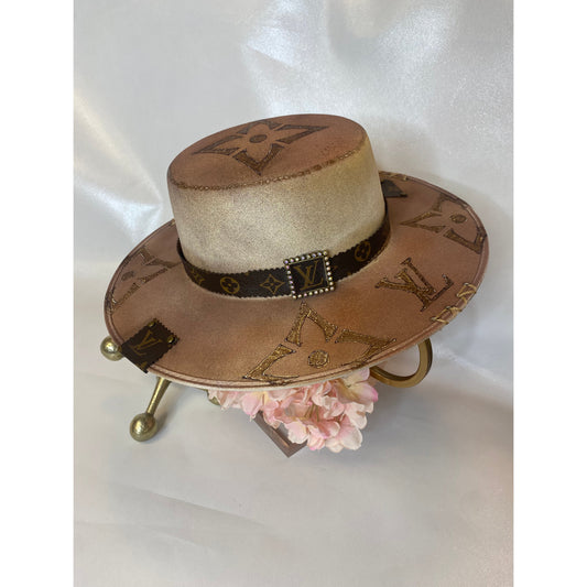Upcycled Louis Vuitton Hat Mocha Flat Top