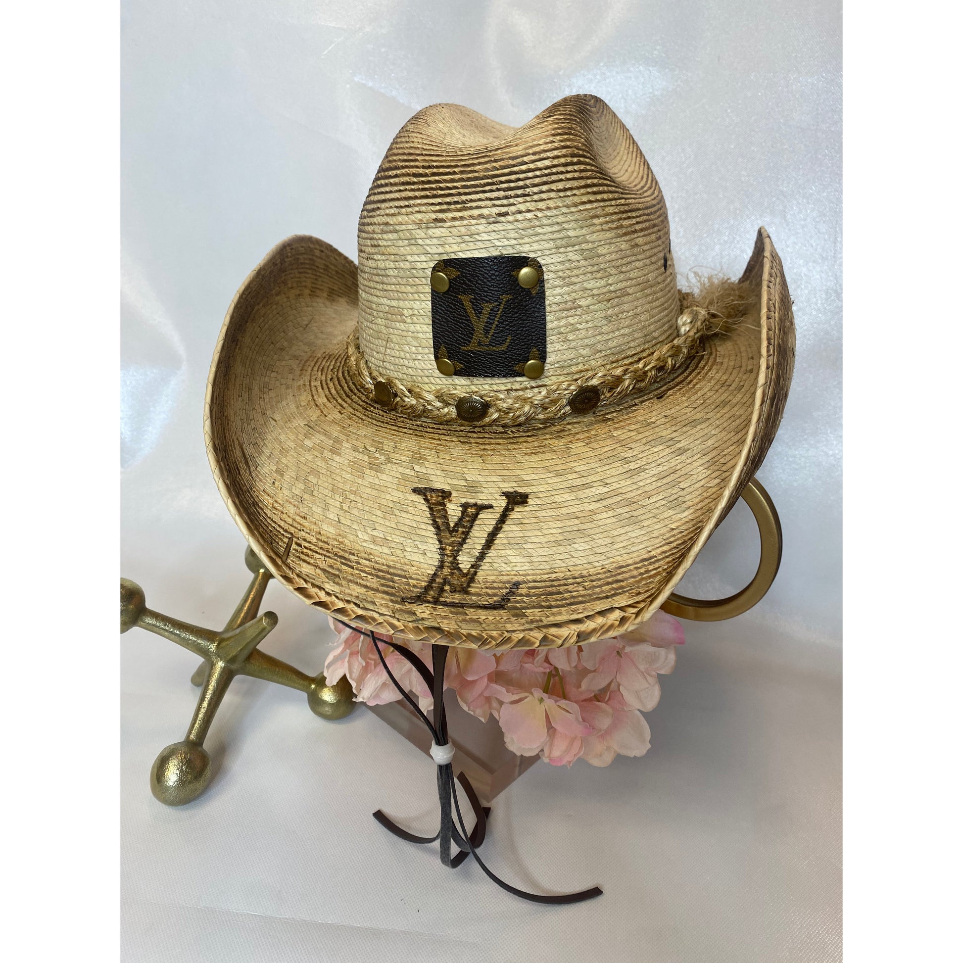 Upcycled Louis Vuitton Hat Chocolate with Orange Feather A – Southern Bliss