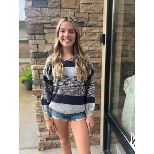Navy and Grey Striped Sweater
