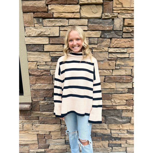 Cow Neck Striped Sweater