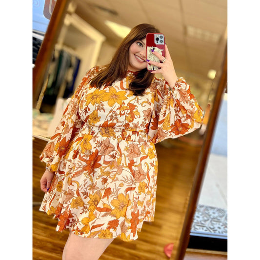 Mustard Printed Woven Mini Dress