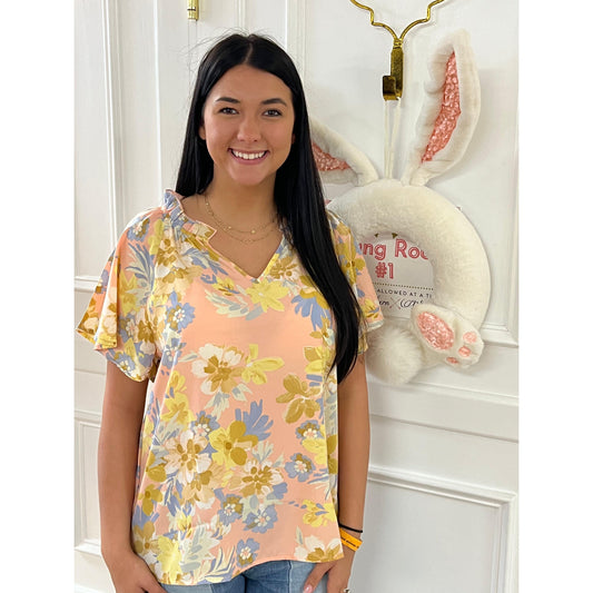 Muted Print Top in Peach