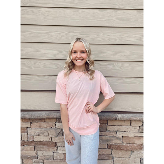 Short Sleeve Round Bottom Tee in Beach Pink