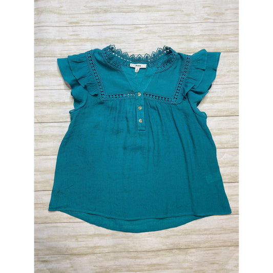 Teal Solid Split Neck Top