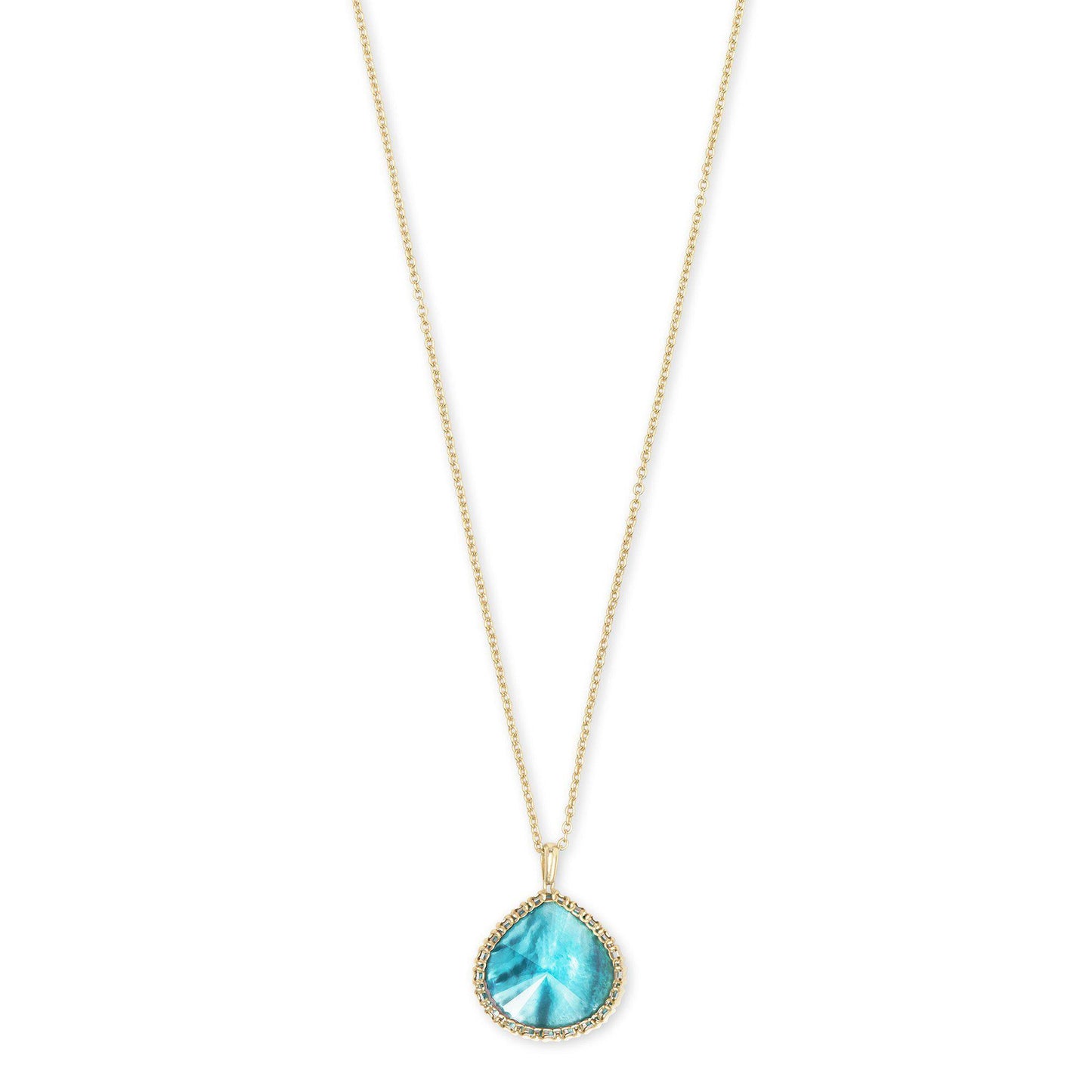 Kenzie Small Long Pendant Necklace in Gold Aqua Illusion