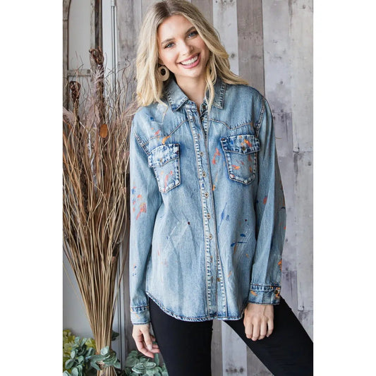 Paint Splattered Denim Shacket