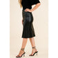 Black Leather Midi Skirt With Button
