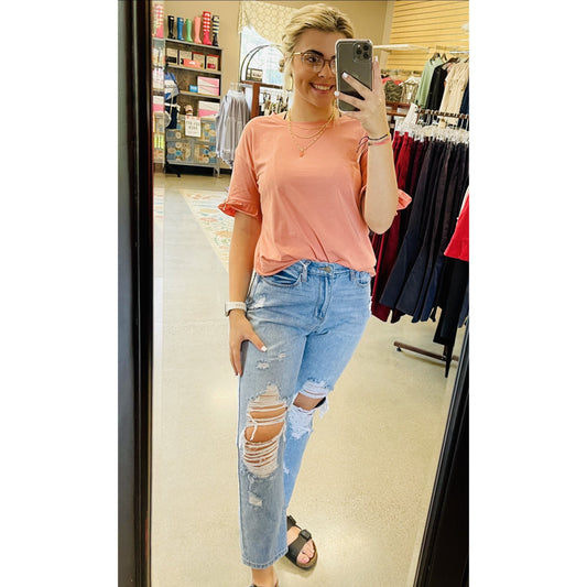 Marsala Pink Ruffle Top