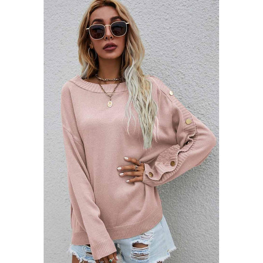 Chic Blush Button Sleeve Sweater