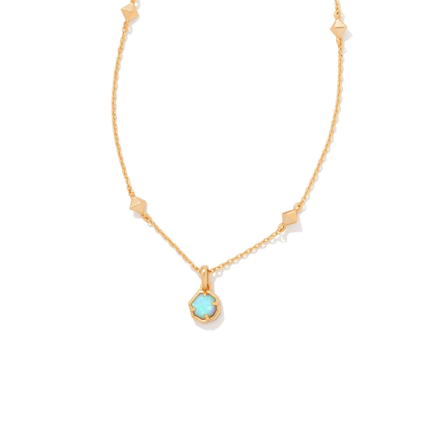 Nola Short Gold Pendant Necklace in Aged Blue Kyocera Opal