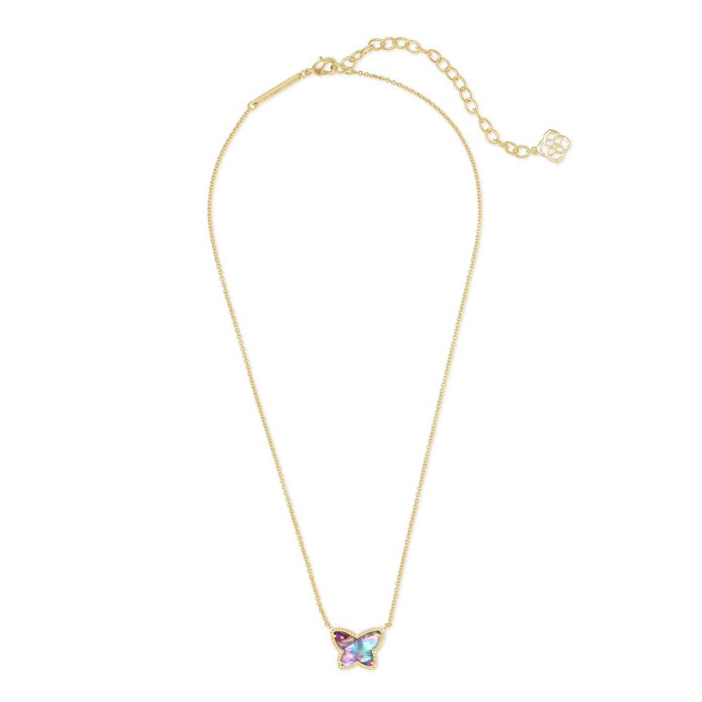 Lillia Butterfly Gold Pendant Necklace In Lilac Abalone
