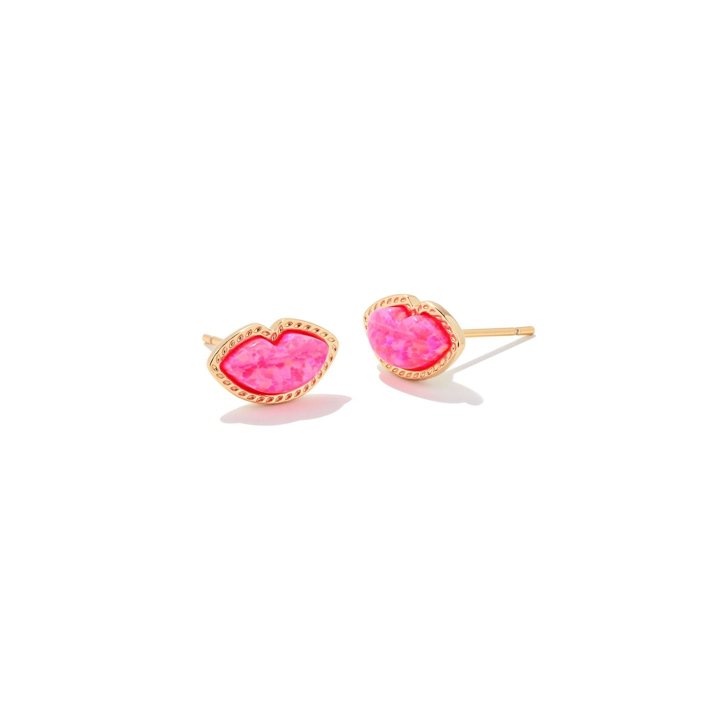 Lips Stud Earrings in Gold Pink Opal