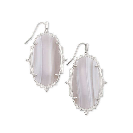 Fall 2 Baroque Ella Drop Earring In Rhodium Gray Banded Agate