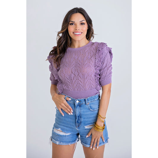 Solid Scoop Novelty Sweater in Purple