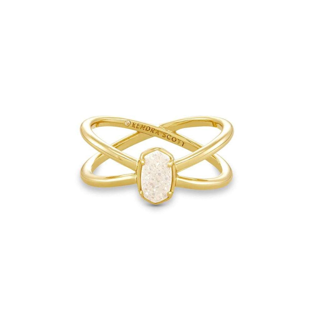 Emilie Gold Double Band Ring In Iridescent Drusy