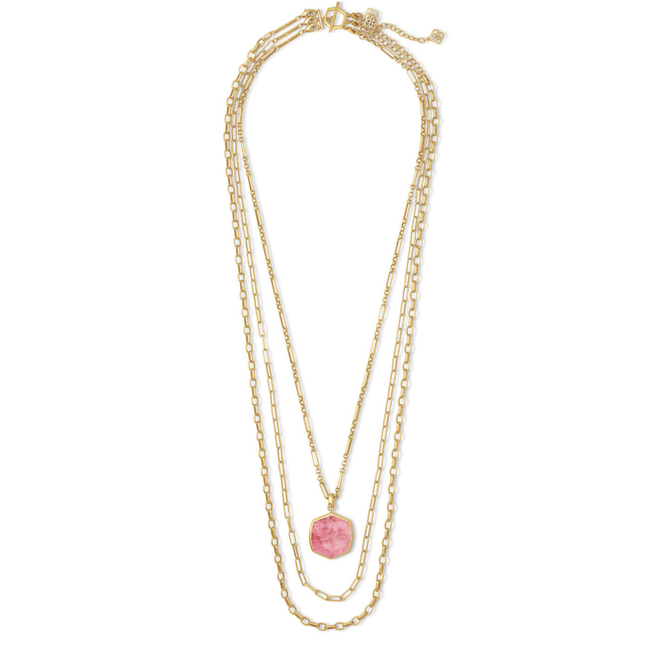 Davis Vintage Gold Multi Strand Necklace in Pink Rhodonite