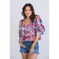 Multi Floral V-Neck Ruffle Top