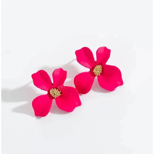 Spring Floral Stud Earring In Fuschia