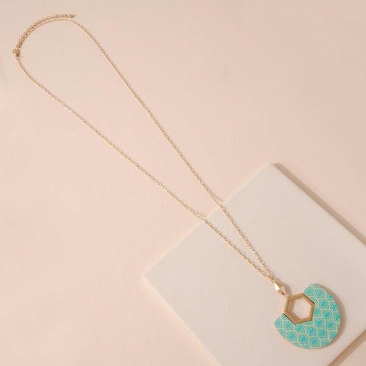 Fan Shaped Wood Necklace in Mint