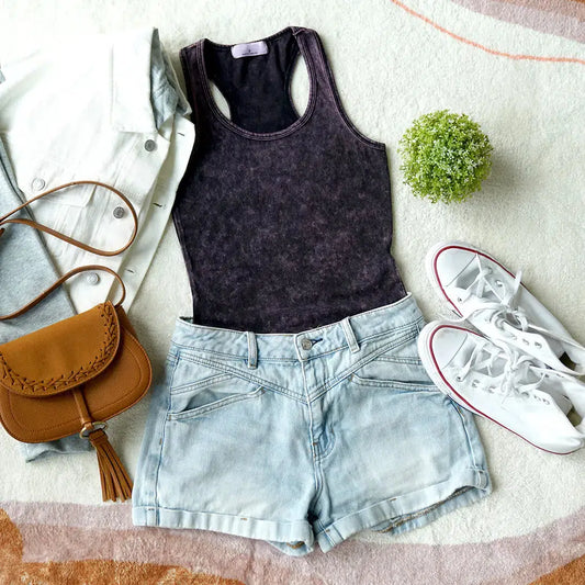 Mineral Washed Bodysuit in Blue Grey