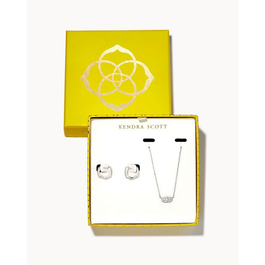 Grayson Necklace Huggie Gift Set White CZ and Rhodium