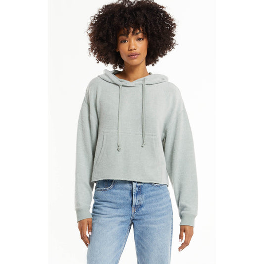 Charlie Cozy Knit Hoodie In Aqua Stone
