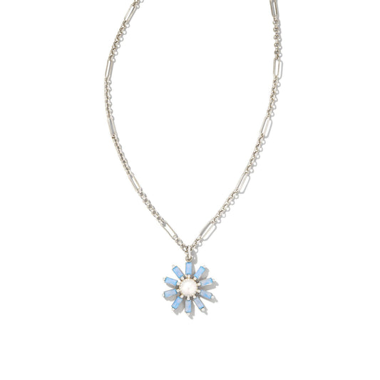 Madison Daisy Short Necklace in Bright Silver and Light Blue Opal