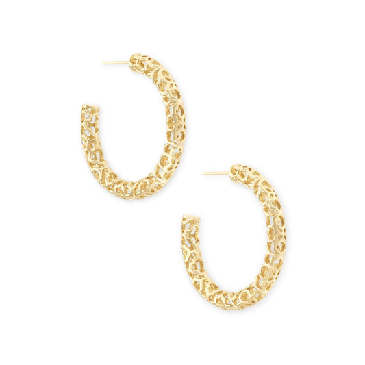 Maggie 1.5" Hoop Earrings in Gold Filigree Metal