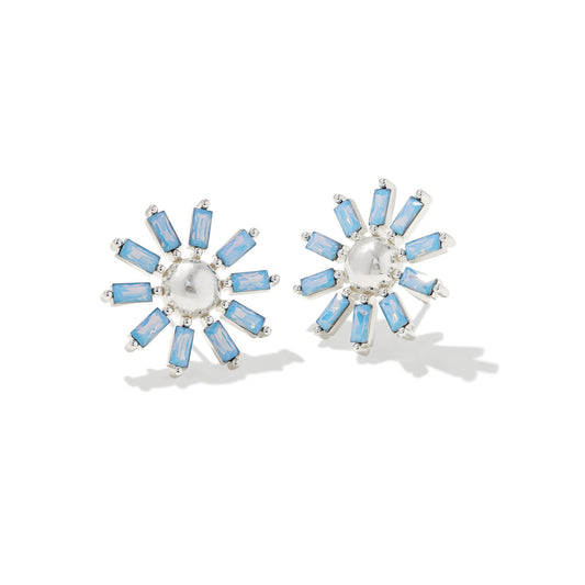 Madison Daisy Studs in Bright Silver and Light Blue Opal