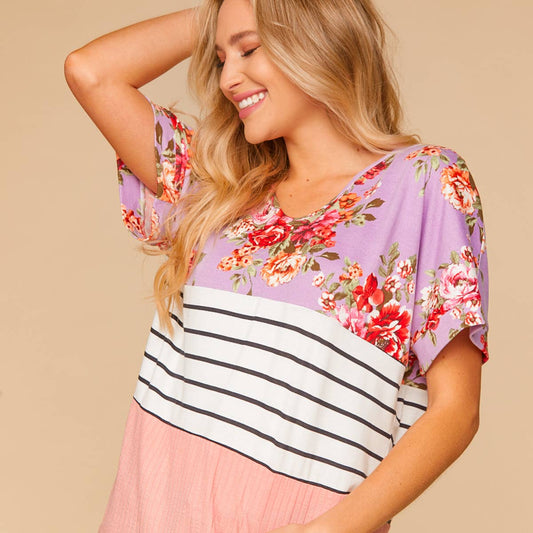 Floral Striped V-Neck Top