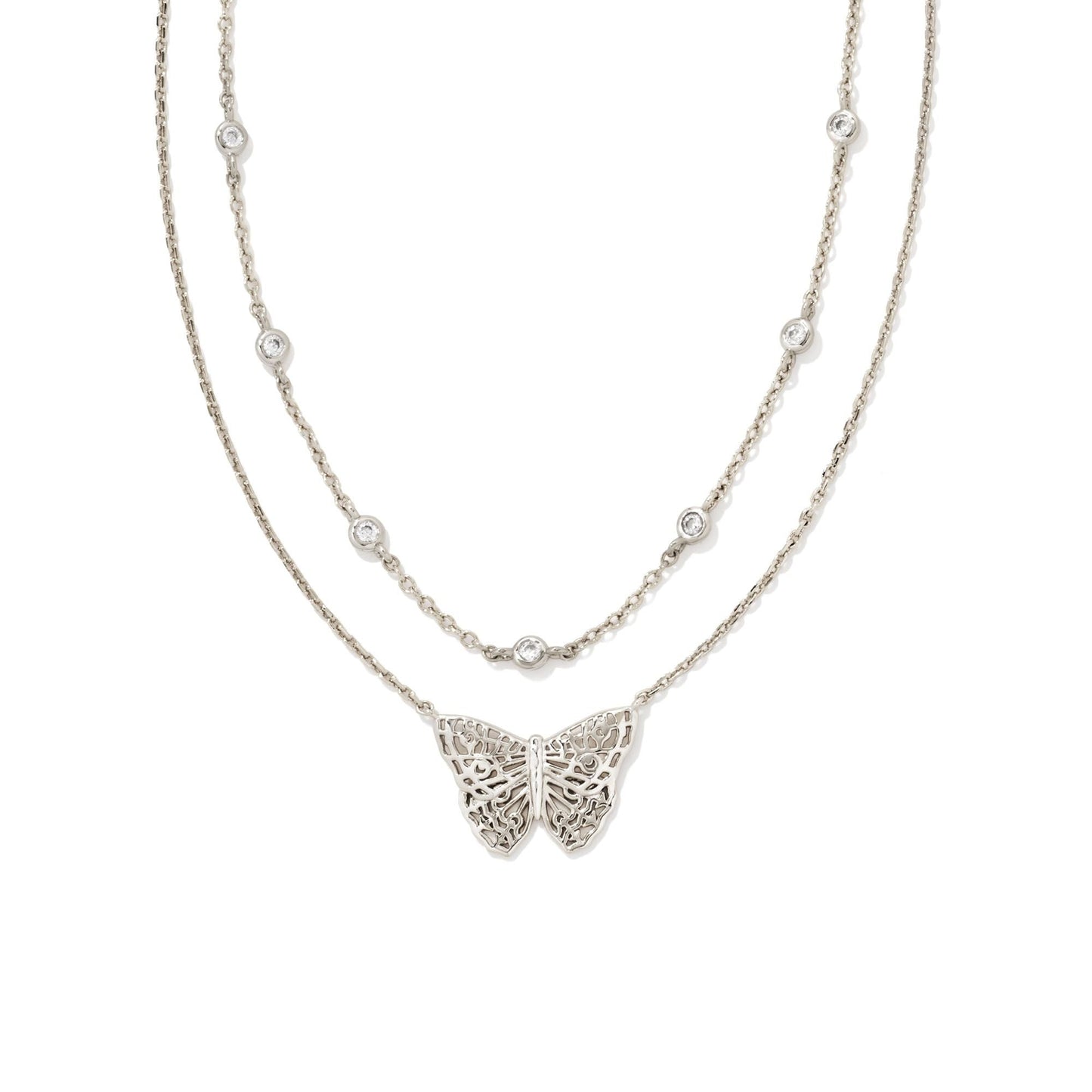 Hadley Butterfly Multi Strand Necklace in Rhodium Metal