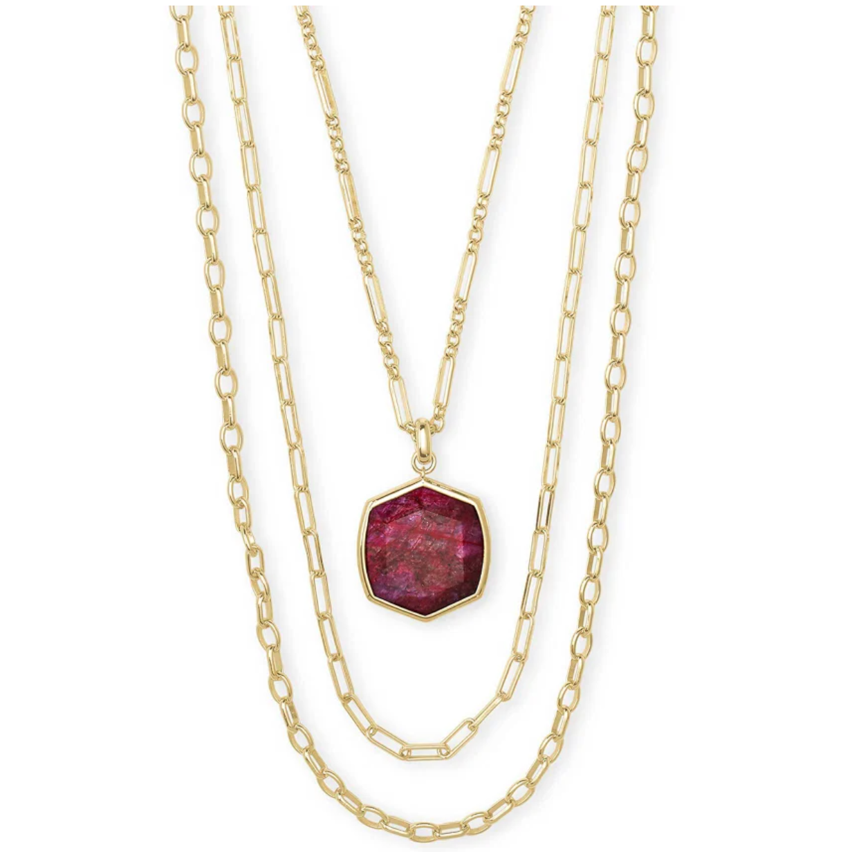 Davis Gold Multi Strand Necklace in Raspberry Labradorite