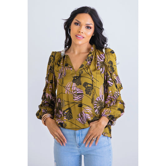 Floral Mustard V-Neck Top