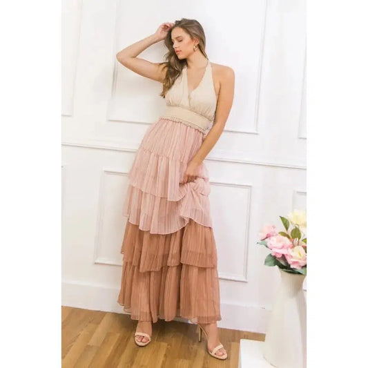 Neutral Color Block Maxi Dress