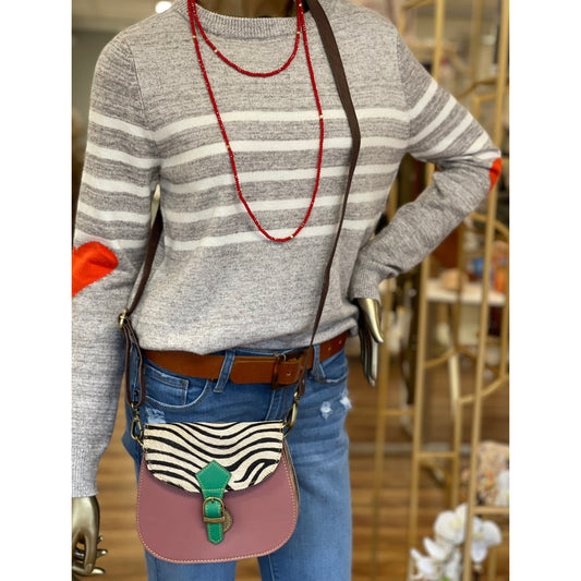 Mae Leather Crossbody Rose Zebra