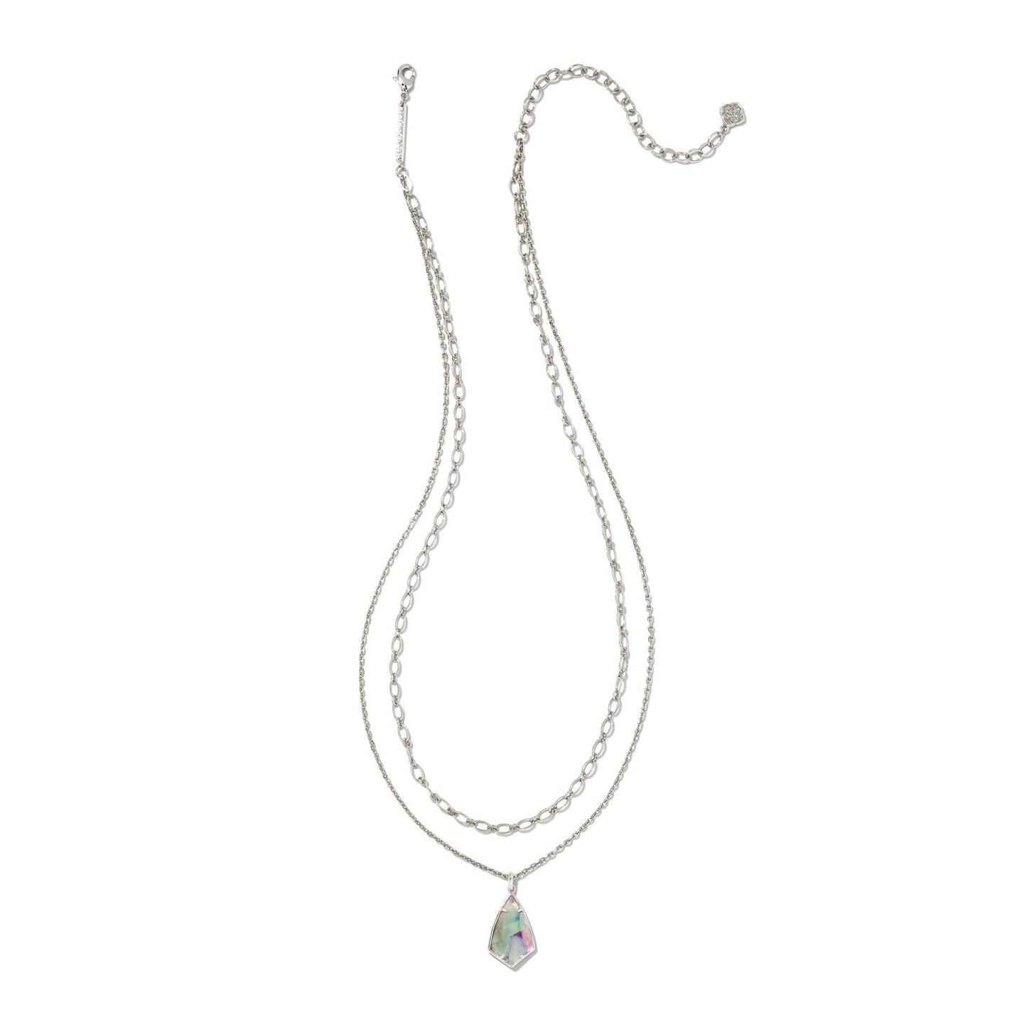 Camry Multi Strand Necklace in Rhodium and Lilac Abalone