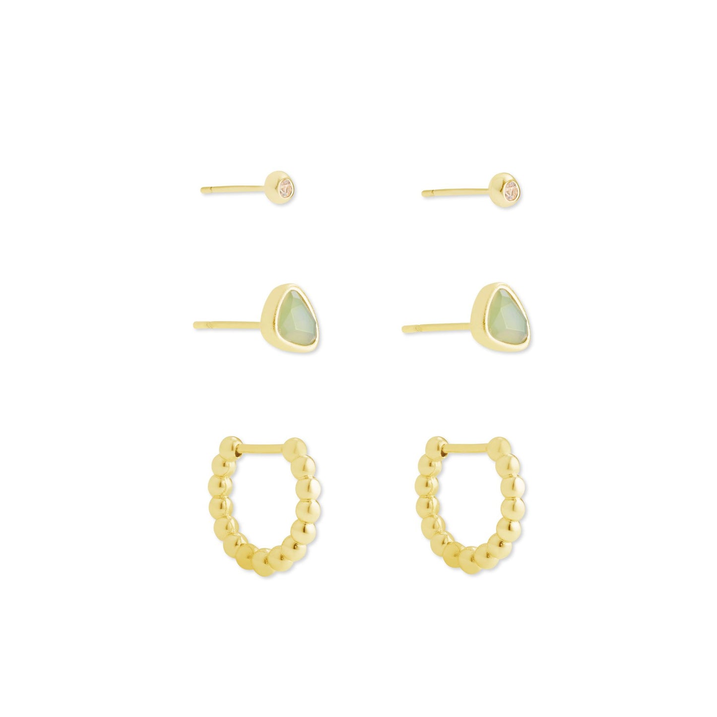 Ivy Huggie Stud Earring Set in Gold Matte Iridescent Mint